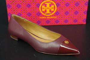 Tory Burch Burgundy Leather Fairford Pointy Toe Ballet Flats SZ 6 Logo $250 New